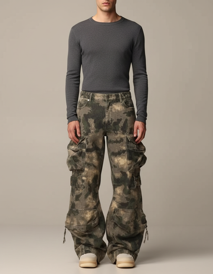 Pantalon Parachute Camouflage Ample Cargo Homme Décontracté - Multicolore Toile