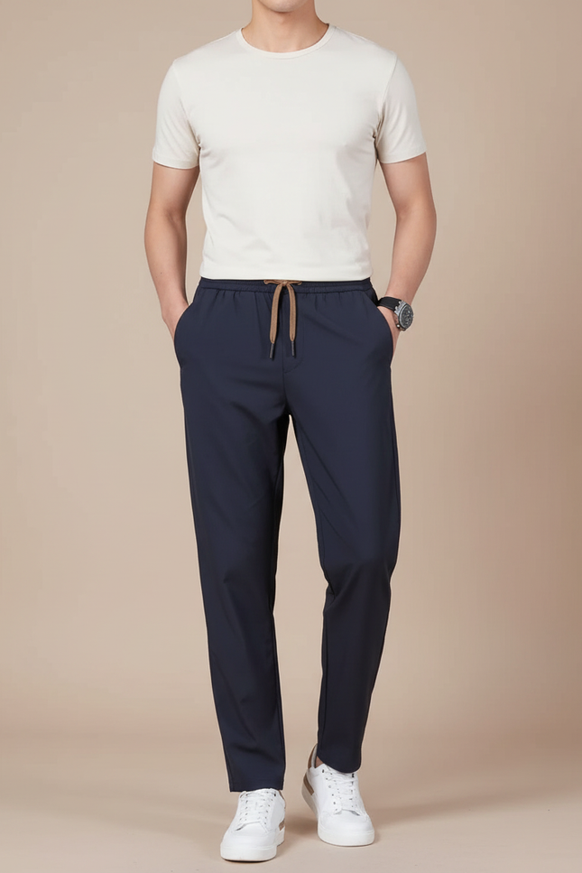 Pantalon Parachute Bleu Marine Droit Décontracté Cordon Homme - Polyester