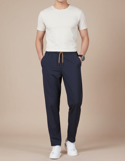 Pantalon Parachute Bleu Marine Droit Décontracté Cordon Homme - Polyester