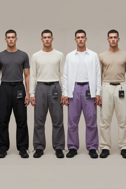 Pantalon Parachute Fluide Ample Uni Homme Décontracté - Noir Polyester