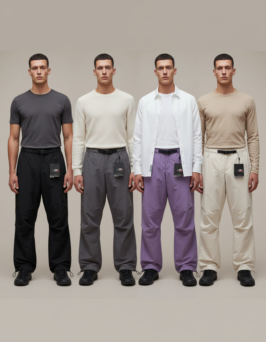 Pantalon Parachute Fluide Ample Uni Homme Décontracté - Noir Polyester