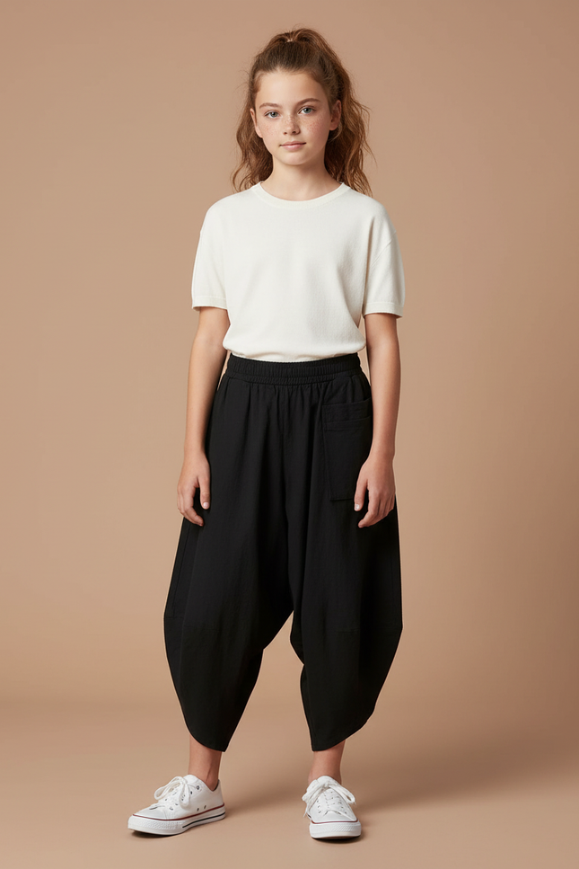 Pantalon Parachute Noir Ample Coton Harem Décontracté