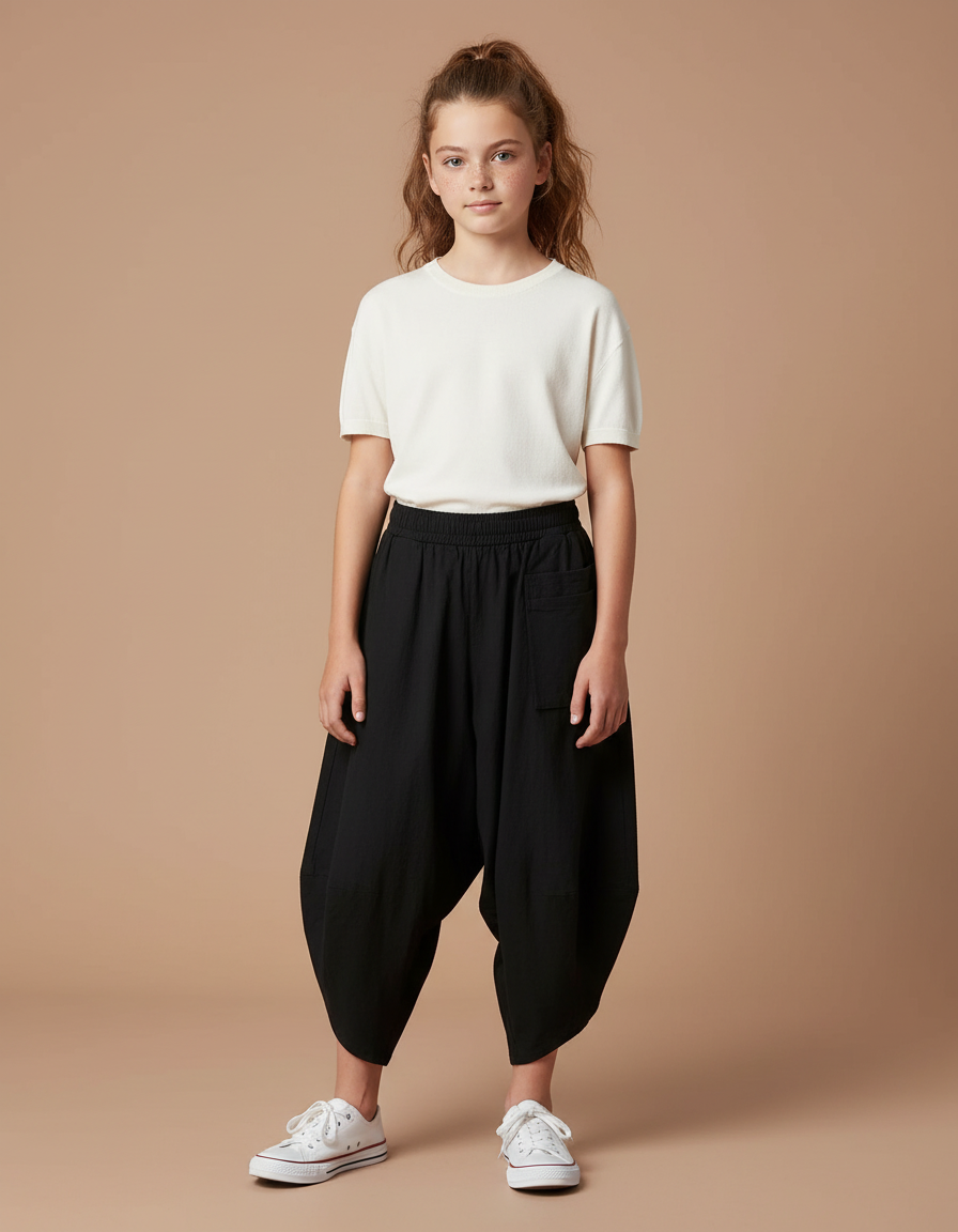 Pantalon Parachute Noir Ample Coton Harem Décontracté