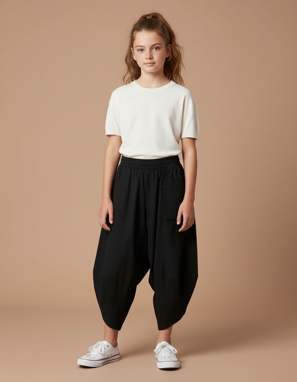 Pantalon Parachute Noir Ample Coton Harem Décontracté