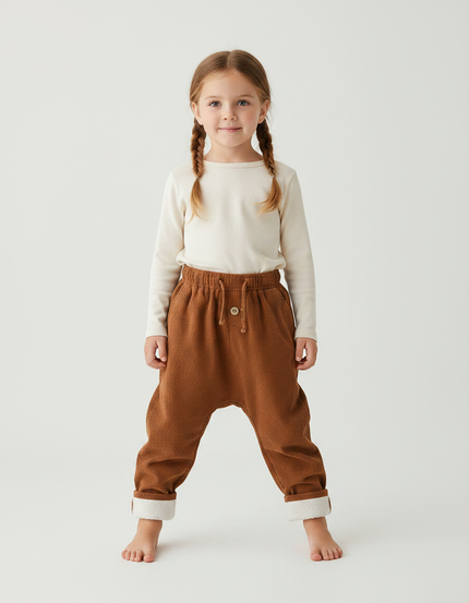 Pantalon Parachute Marron Côtelé Ample Chaud Enfant - Cordé