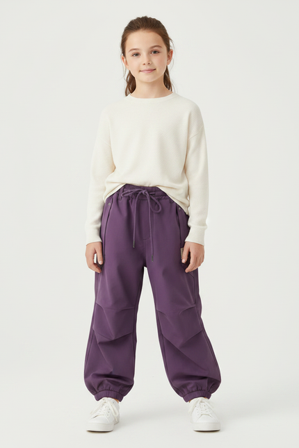 Pantalon Parachute Violet Ample Cordon Décontracté Fille - Polyester