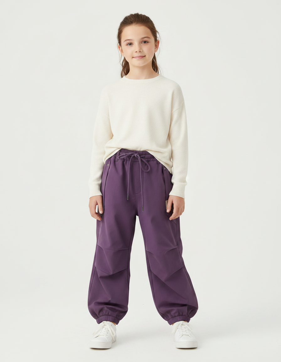 Pantalon Parachute Violet Ample Cordon Décontracté Fille - Polyester