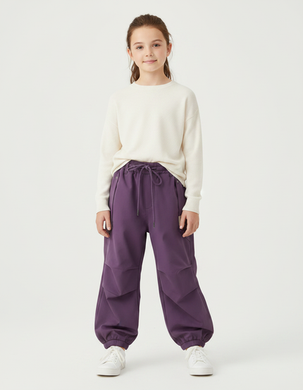 Pantalon Parachute Violet Ample Cordon Décontracté Fille - Polyester