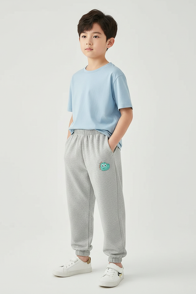 Pantalon Parachute Gris Molletonné Décontracté Brodé Enfant