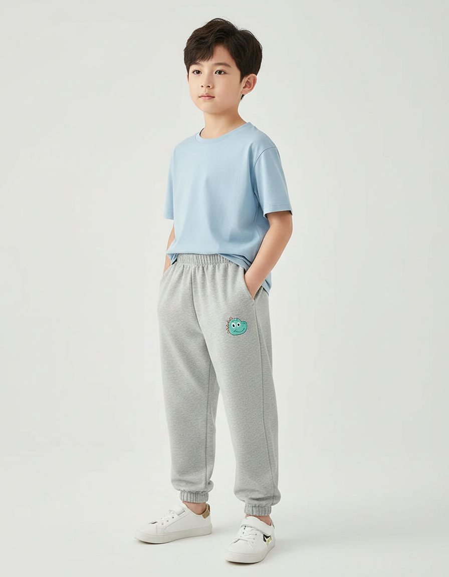 Pantalon Parachute Gris Molletonné Décontracté Brodé Enfant