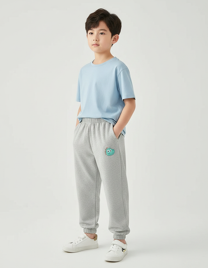 Pantalon Parachute Gris Molletonné Décontracté Brodé Enfant