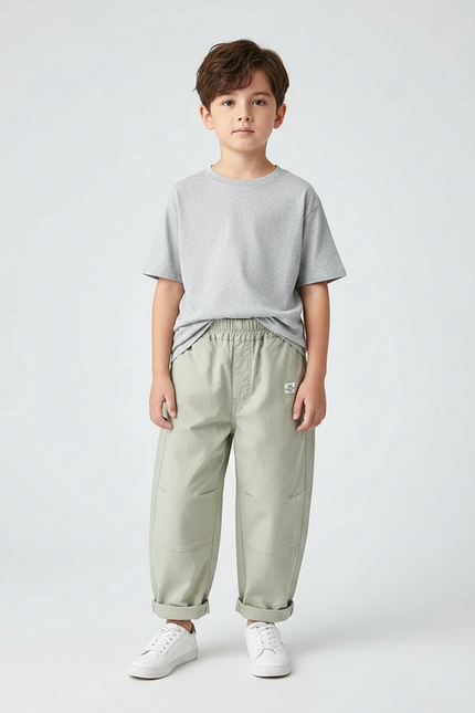 Pantalon Parachute Kaki Ample Coton Garçon Décontracté