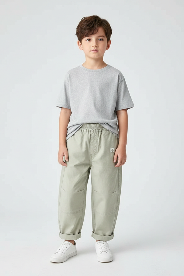 Pantalon Parachute Kaki Ample Coton Garçon Décontracté