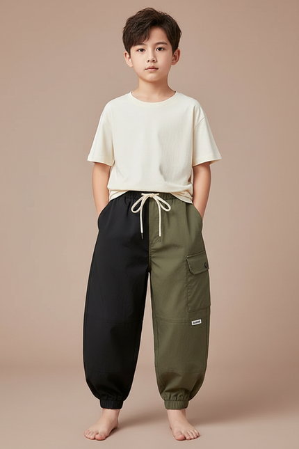 Pantalon Parachute Bicolore Ample Cargo Garçon Moderne - Multicolore Polyester