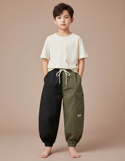 Pantalon Parachute Bicolore Ample Cargo Garçon Moderne - Multicolore Polyester