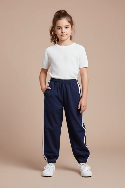 Pantalon Parachute Bleu Marine Ample Rayures Blanches Enfant - Molleton