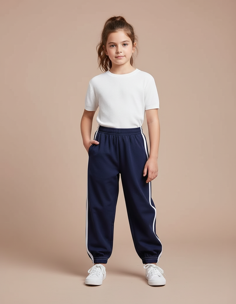 Pantalon Parachute Bleu Marine Ample Rayures Blanches Enfant - Molleton