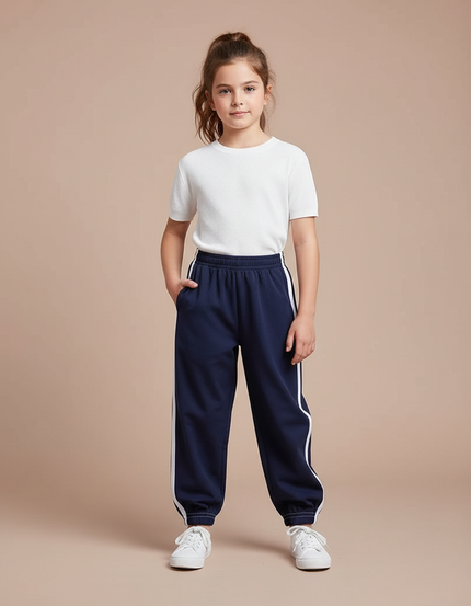 Pantalon Parachute Bleu Marine Ample Rayures Blanches Enfant - Molleton