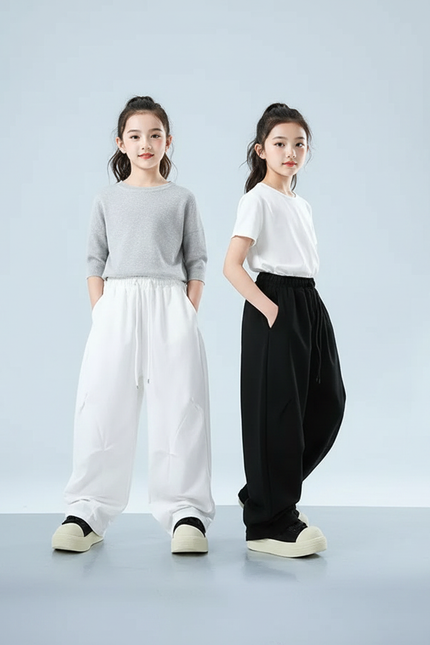 Pantalon Parachute Ample Casual Enfant Fille - Blanc Polyester