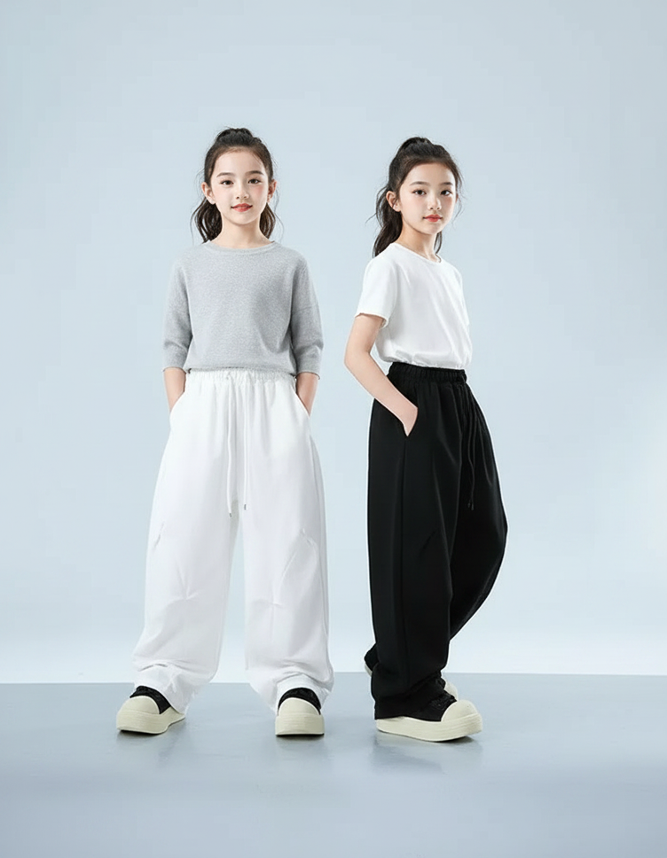Pantalon Parachute Ample Casual Enfant Fille - Blanc Polyester