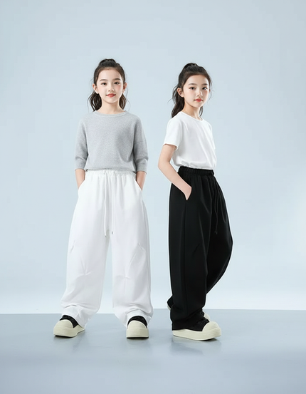 Pantalon Parachute Ample Casual Enfant Fille - Blanc Polyester