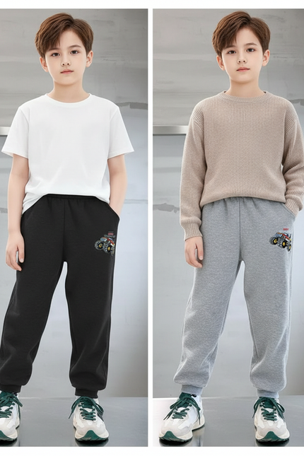 Pantalon Parachute Molleton Imprimé Garçon Sport Décontracté - Noir