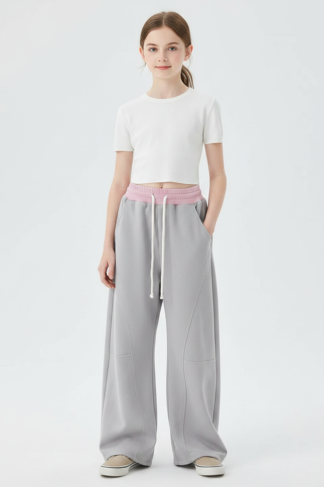 Pantalon Parachute Gris Ample Cordon Sport Fille - Molleton