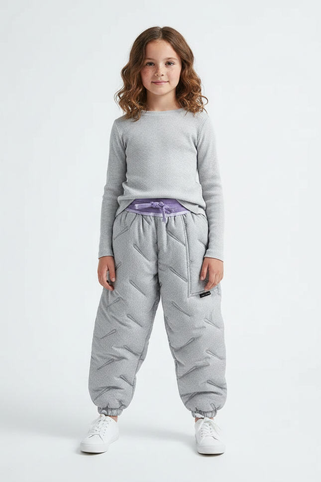 Pantalon Parachute Gris Matelassé Enfant Confortable Hiver - Molleton