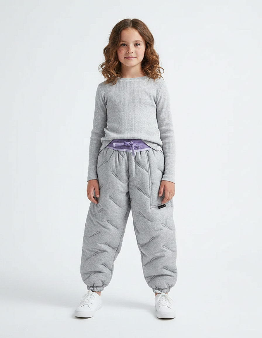 Pantalon Parachute Gris Matelassé Enfant Confortable Hiver - Molleton