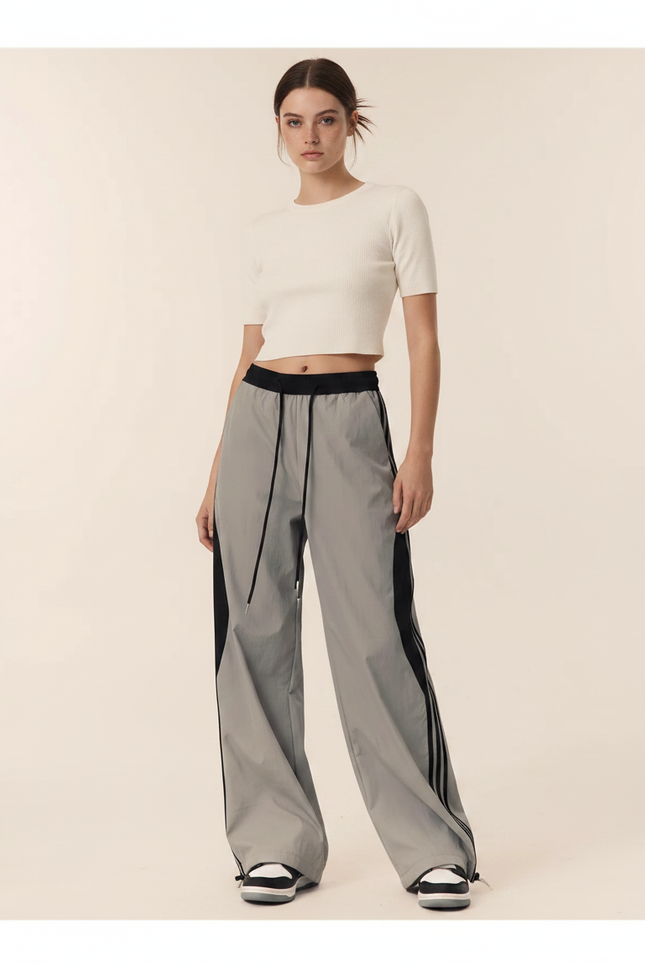 Pantalon Parachute Gris Ample Sport Femme - Polyester