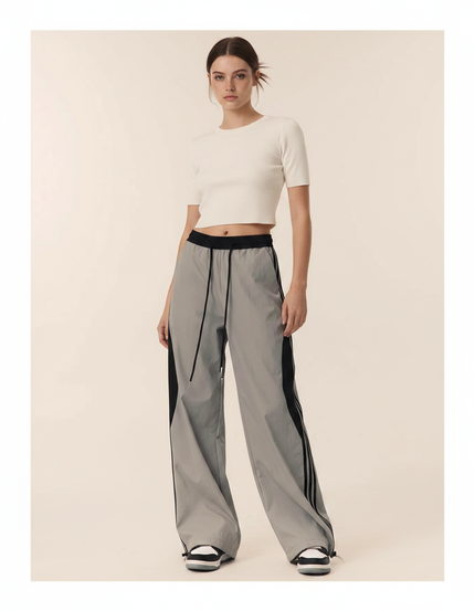 Pantalon Parachute Gris Ample Sport Femme - Polyester