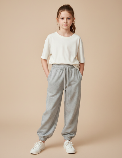 Pantalon Parachute Gris Ample Décontracté Scintillant Fille - Molleton