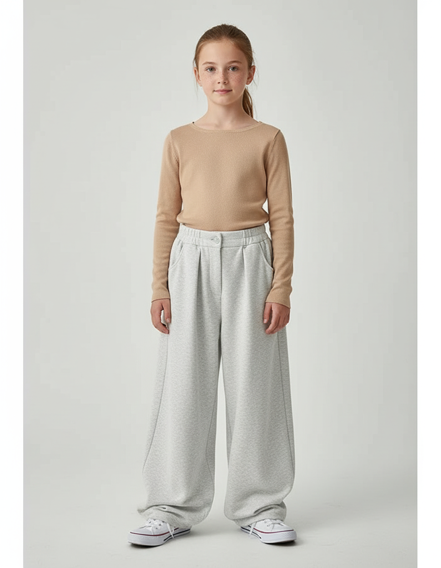 Pantalon Parachute Gris Ample Confortable Fille Coton - Molleton