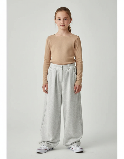 Pantalon Parachute Gris Ample Confortable Fille Coton - Molleton