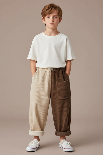 Pantalon Parachute Bicolore Côtelé Ample Décontracté Enfant - Multicolore Cordé