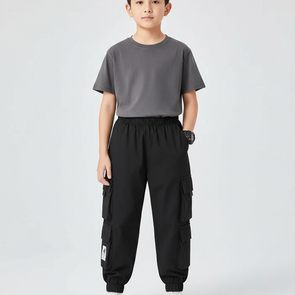 Pantalon Parachute Noir Cargo Ample Garçon Polyvalent - Polyester