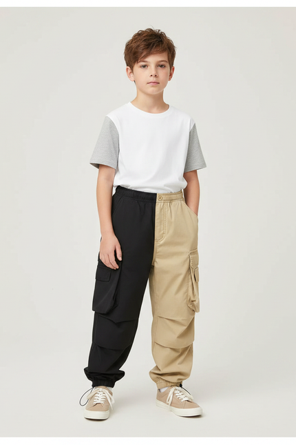 Pantalon Parachute Bicolore Cargo Ample Unisexe - Multicolore Toile