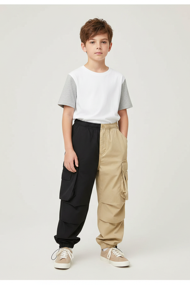 Pantalon Parachute Bicolore Cargo Ample Unisexe - Multicolore Toile