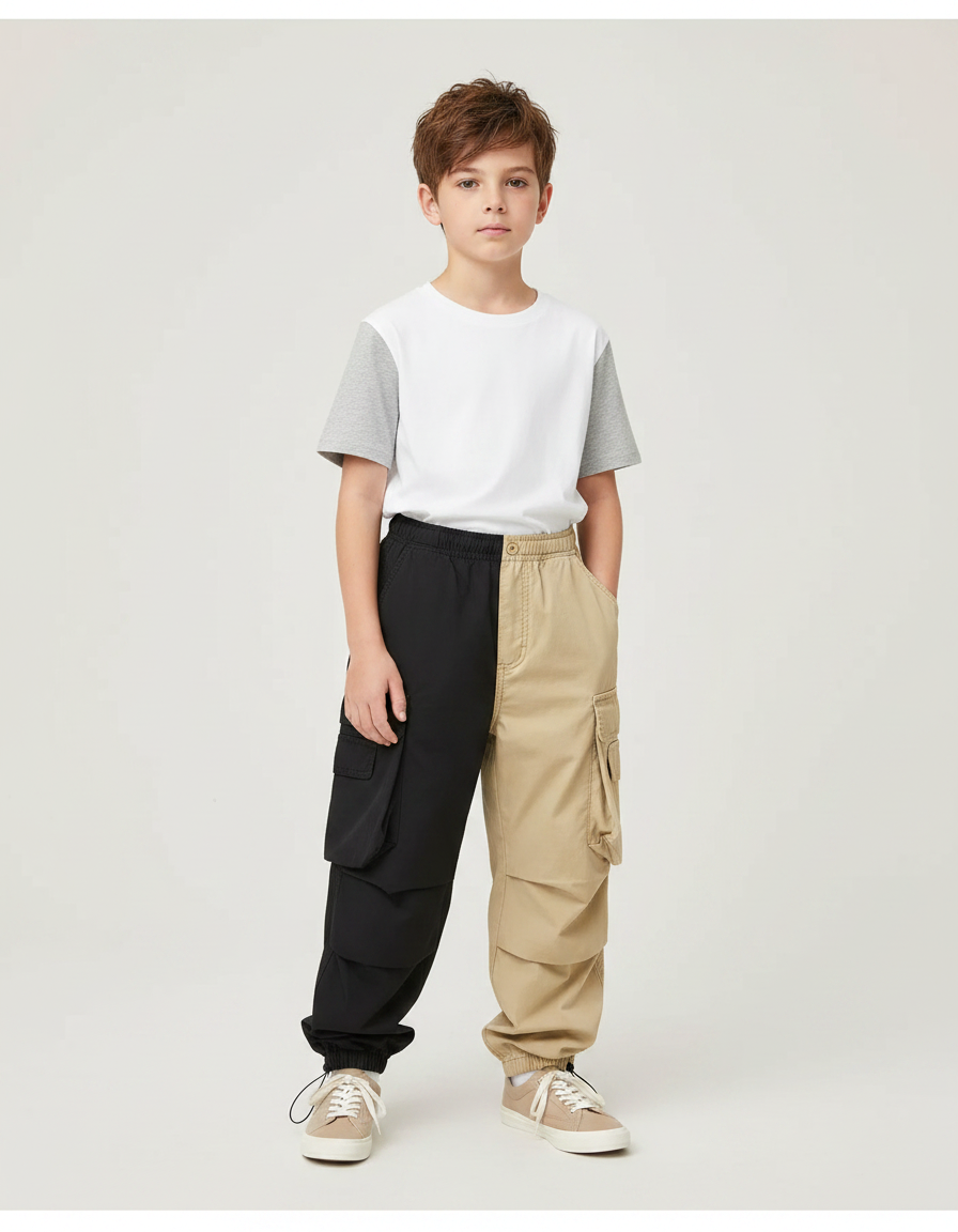 Pantalon Parachute Bicolore Cargo Ample Unisexe - Multicolore Toile