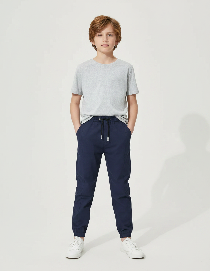 Pantalon Parachute Bleu Marine Cordon Décontracté Garçon - Polyester