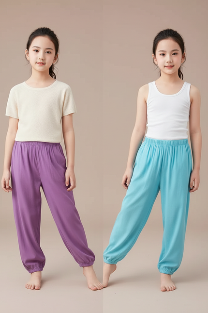 Pantalon Parachute Fluide Coton Ample Confortable Enfant - Violet Viscose