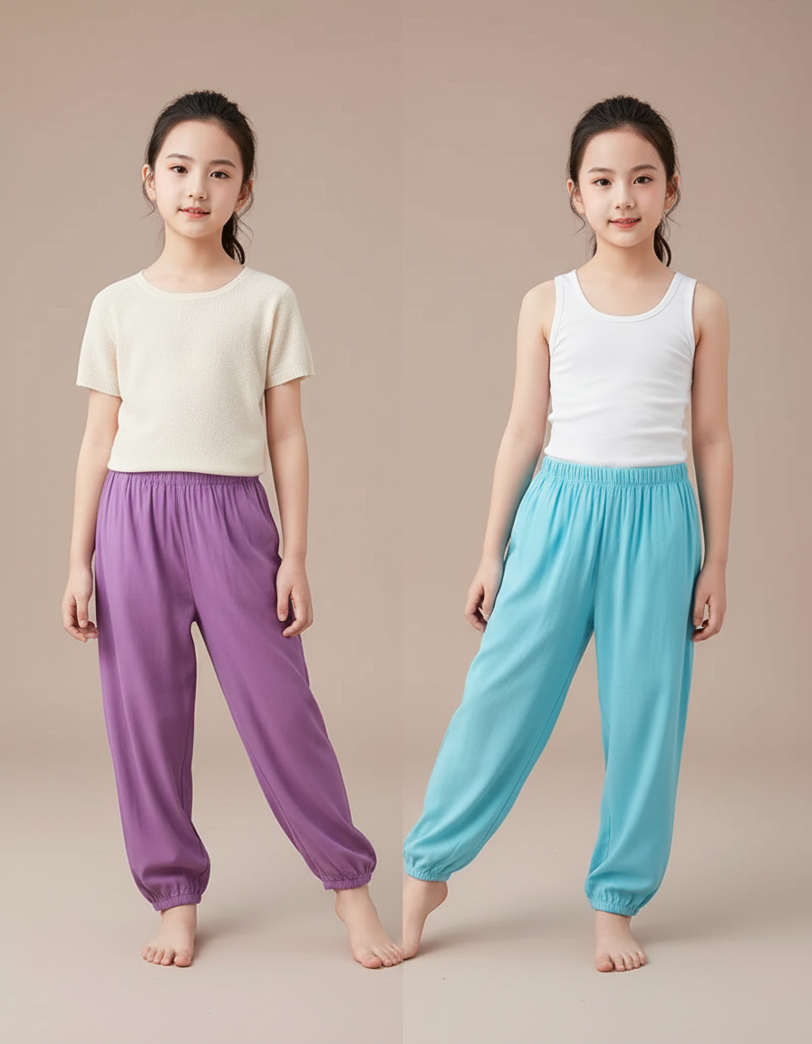 Pantalon Parachute Fluide Coton Ample Confortable Enfant - Violet Viscose