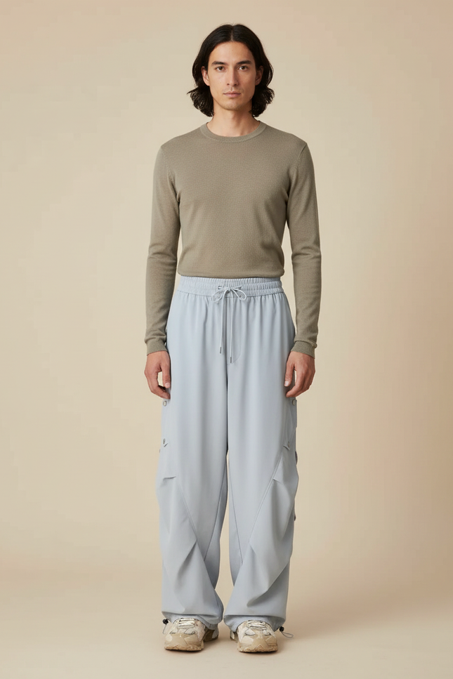 Pantalon Parachute Bleu Ciel Ample Léger Cargo - Polyester