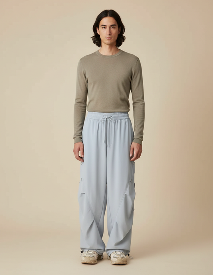 Pantalon Parachute Bleu Ciel Ample Léger Cargo - Polyester