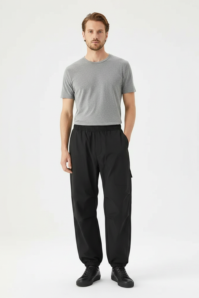 Pantalon Parachute Noir Ample Sportif Homme - Polyester