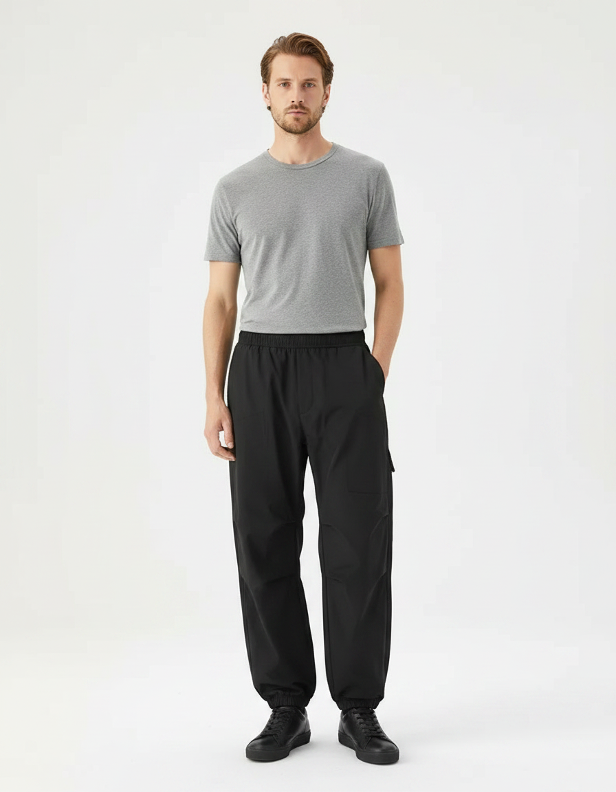 Pantalon Parachute Noir Ample Sportif Homme - Polyester