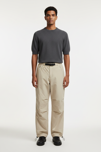 Pantalon Parachute Beige Ample Décontracté Homme Cordon - Polyester