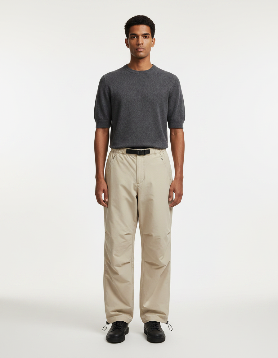 Pantalon Parachute Beige Ample Décontracté Homme Cordon - Polyester