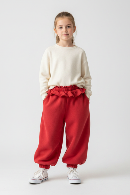 Pantalon Parachute Rouge Molletonné Ample Enfant