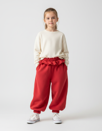 Pantalon Parachute Rouge Molletonné Ample Enfant